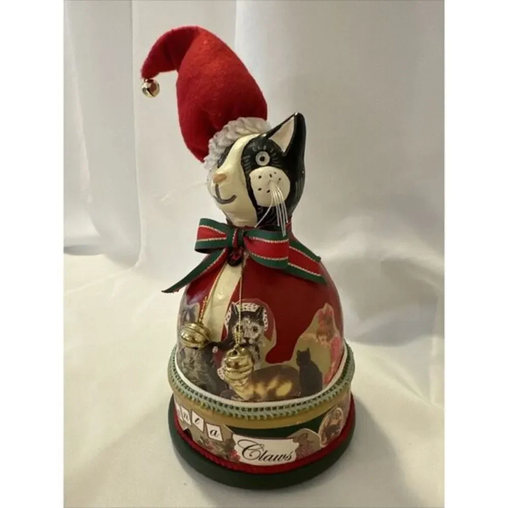 Smithsonian Vtg 10in Cat Decorative Box‎ Decor Santa Paws Christmas Decoupage